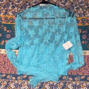 Free People Light Blue Lace Blouse